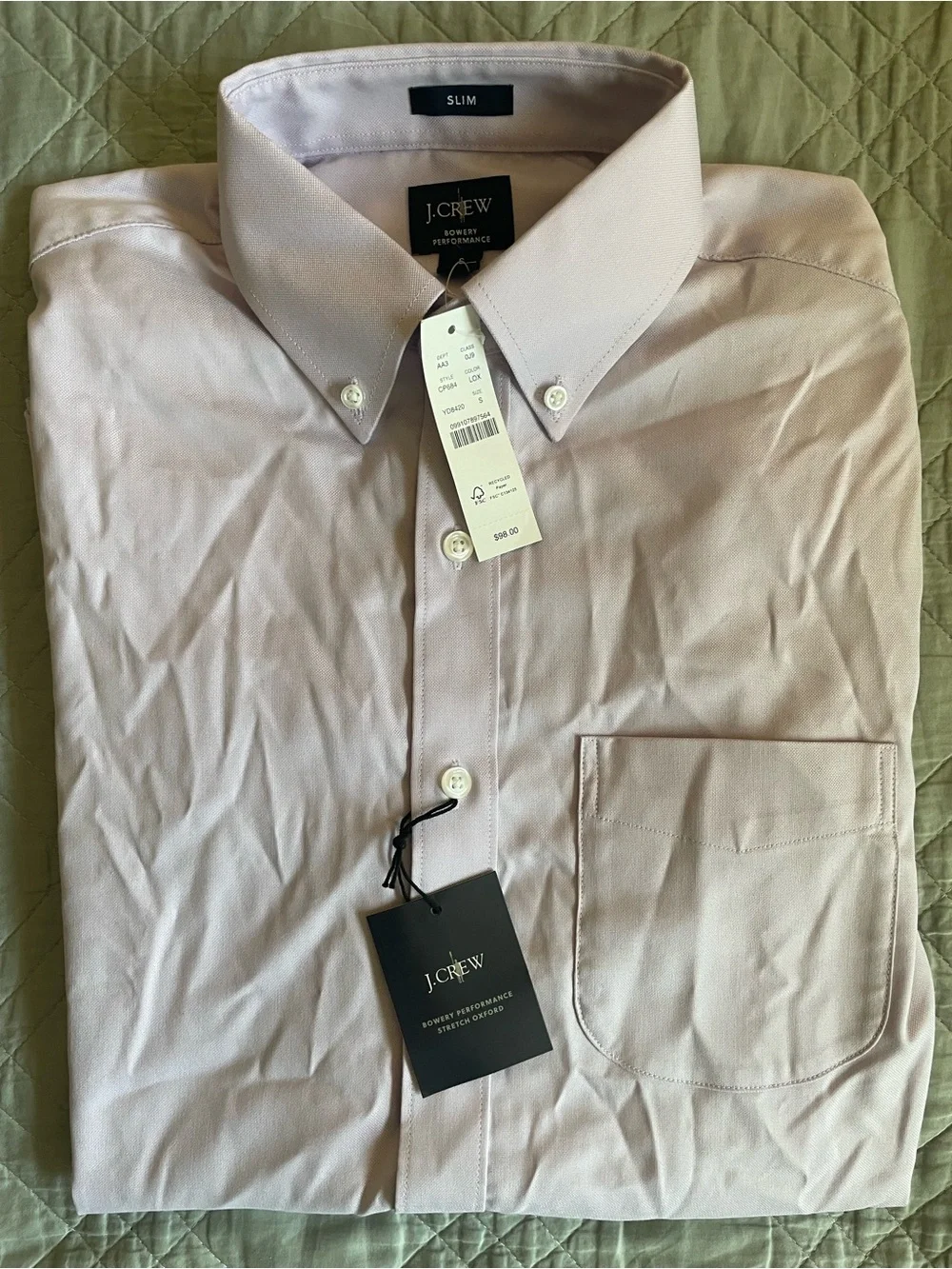 J. CREW Bowery Slim performance stretch oxford shirt in Lilac Size S NWT CP684